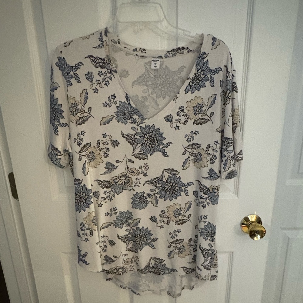 Old Navy Luxe Blue and Cream Floral Blouse